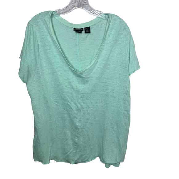 Tahari 100% Linen Mint Green Short Sleeve Top Size 1X Plus - Picture 1 of 6